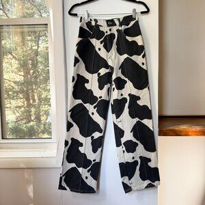 Lisa Says Gah Robyn Wide Leg Jeans Cow Print Black White 27